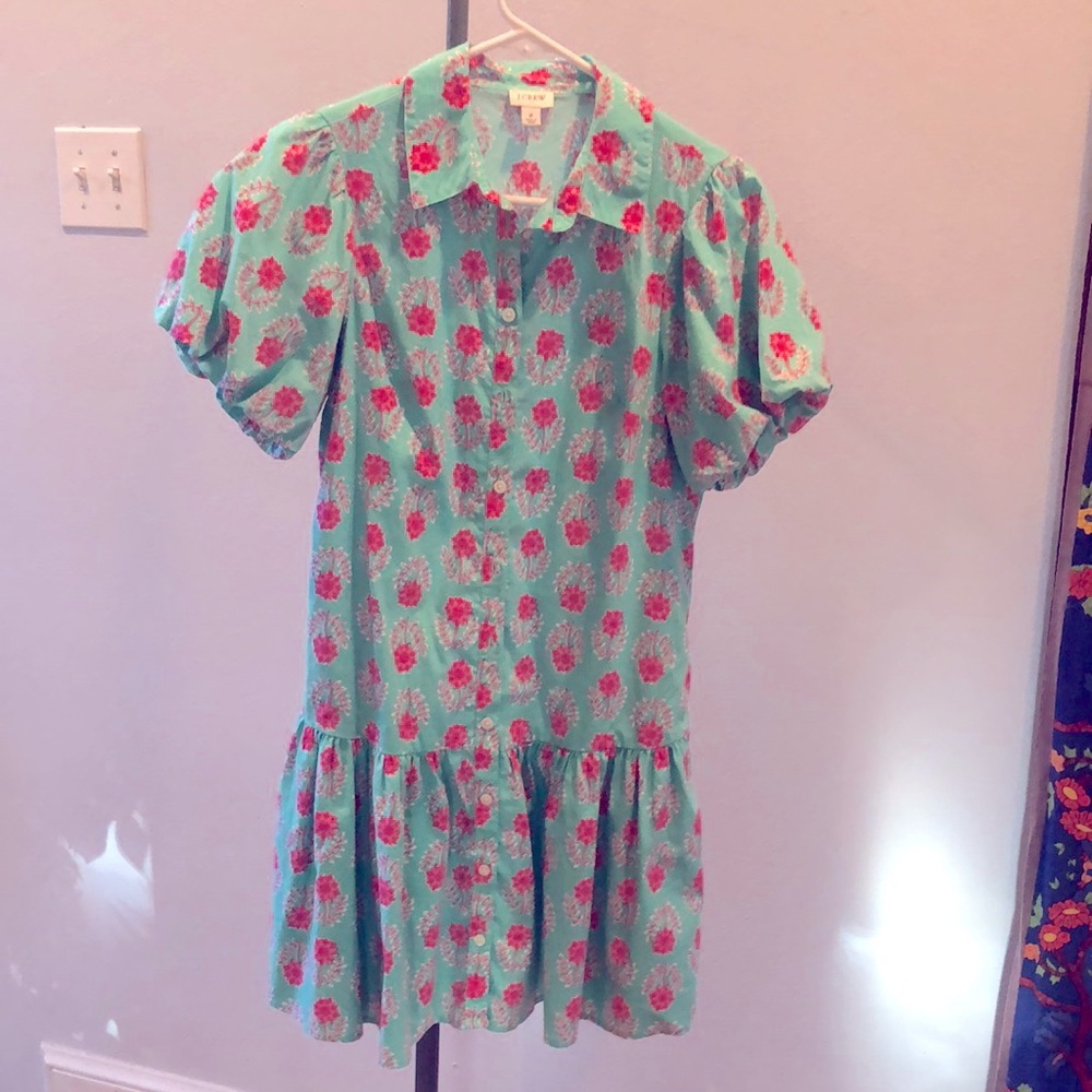 Aqua floral button down dress